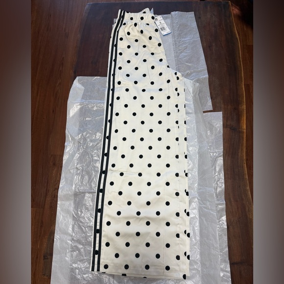 NWT Adidas Off White Wide Leg Polka Dot Track Pants - Picture 3 of 7